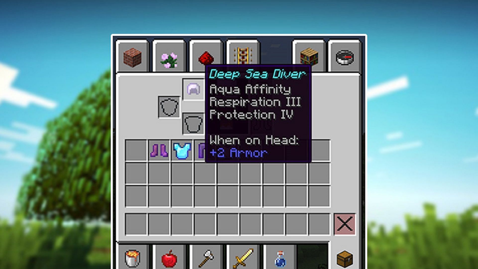 A player enchants a helmet with Protection IV in Minecraft (Image via Mojang)