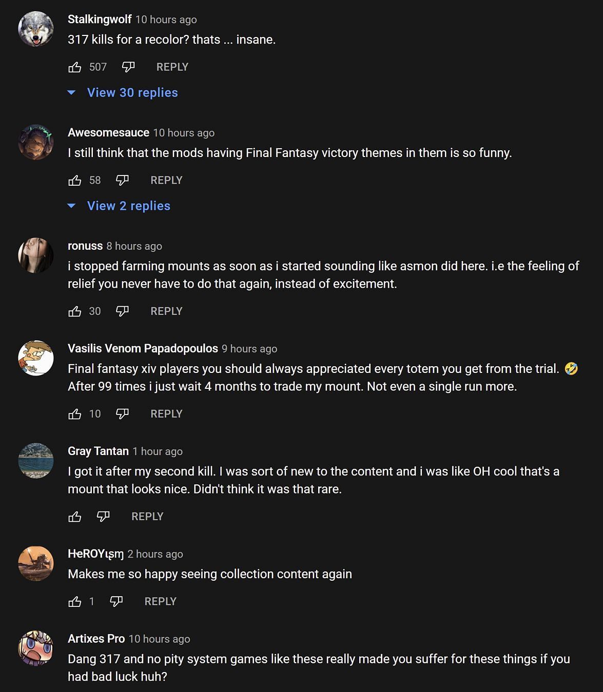 Fans commenting on the streamer getting a rare WoW mount (Images via Asmongold Clips/YouTube)