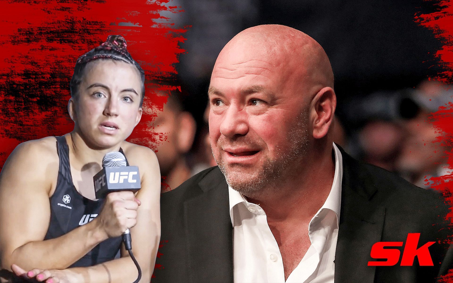 Maycee Barber (left) and Dana White (right) [Image credits: Barber from Sportskeeda MMA&#039;s YouTube channel and White from Getty]