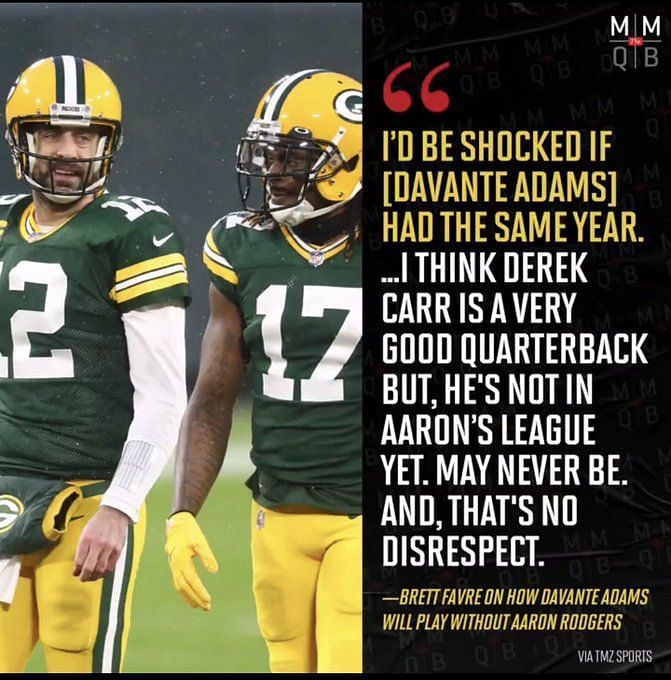 Brett Favre says Davante Adams' numbers will drop in 2022: 'Derek Carr is  good, but he's not in Aaron Rodgers league