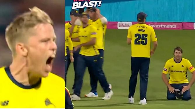 [Watch] Unbelievable scenes as Hampshire players in disbelief after Nathan Ellis oversteps on the last ball of the T20 Blast Final