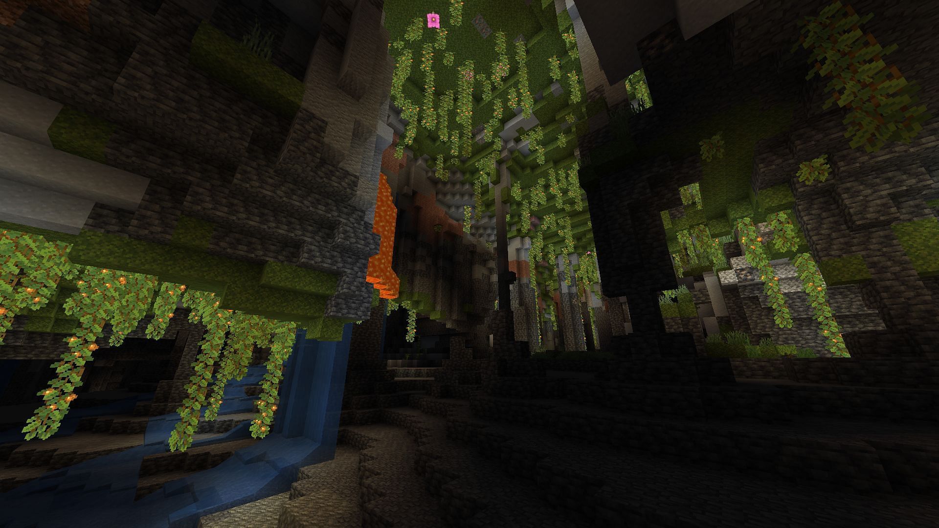 Gamers will be able to spot lush cave biomes in huge caves with the help of glowberry vines (Image via Minecraft 1.19 update)