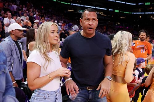 Kathryne Padgett attends a Dallas Mavericks v Phoenix Suns playoff game with Alex Rodriguez.