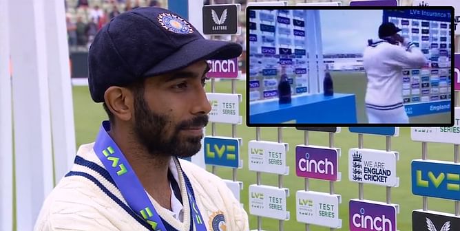 [WATCH] Jasprit Bumrah collects Player of the Series medal but not champagne bottle