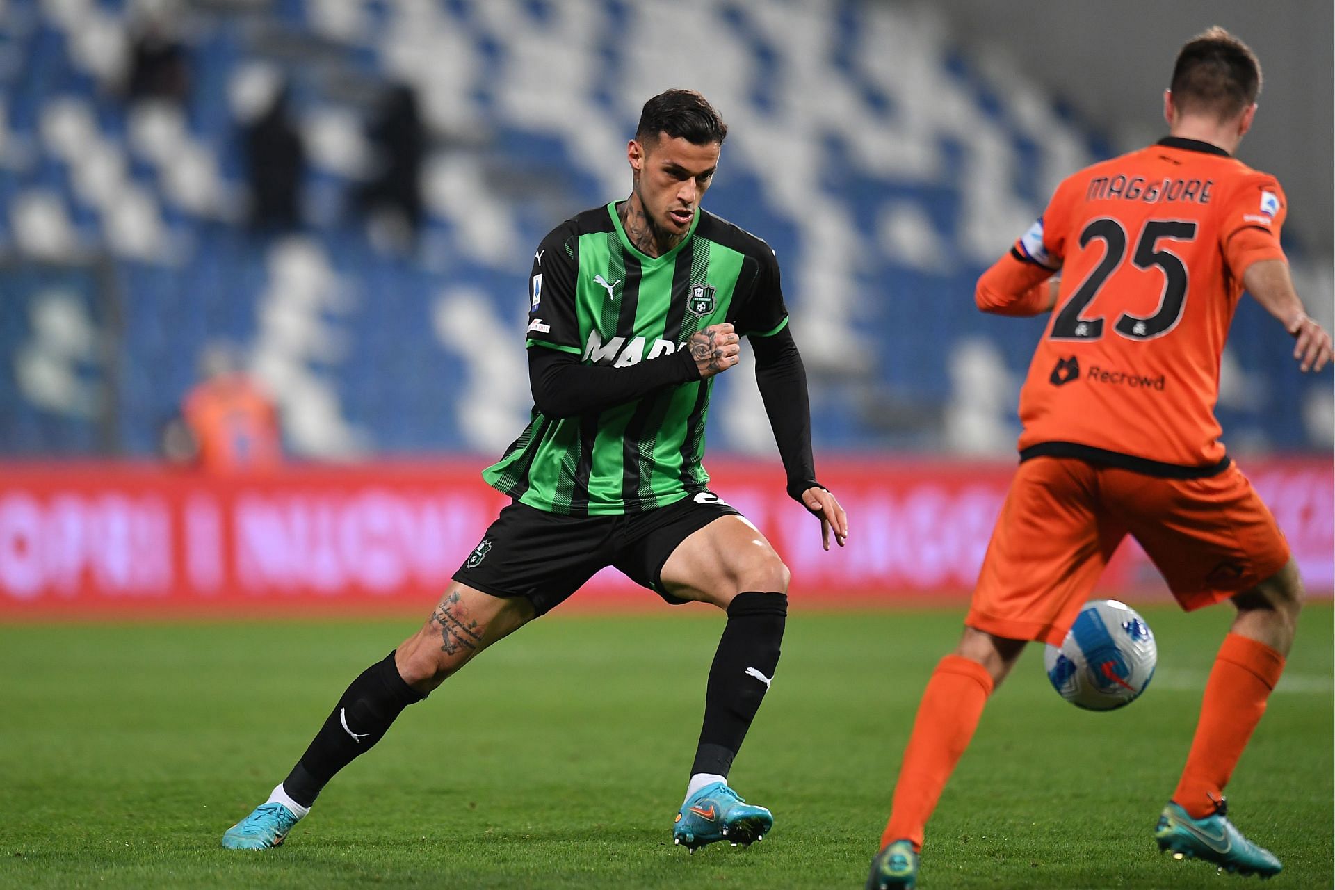 Gianluca Scamacca (Left) playing for Sassuolo
