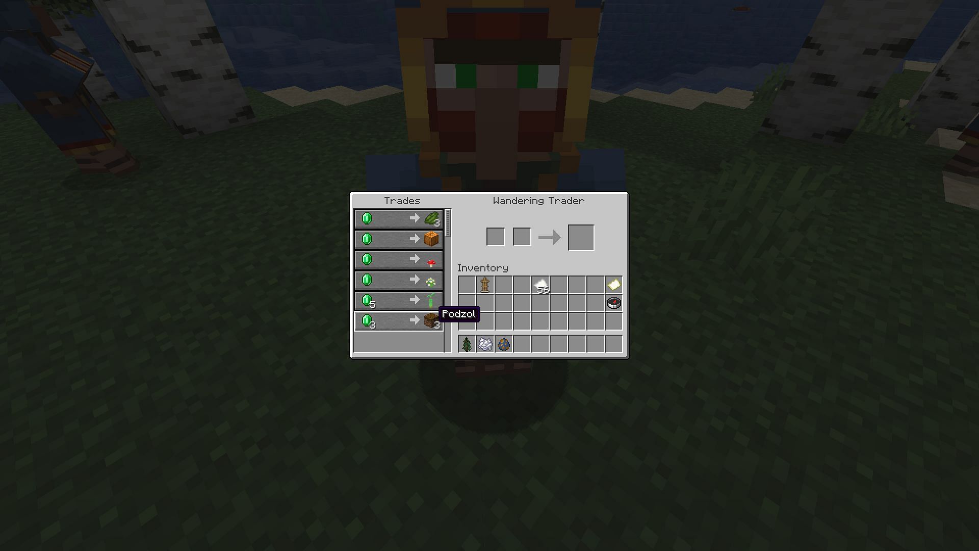 A wandering trader selling Podzol (Image via Minecraft)