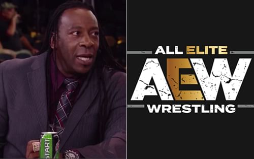 Booker T (left) and AEW logo (right)