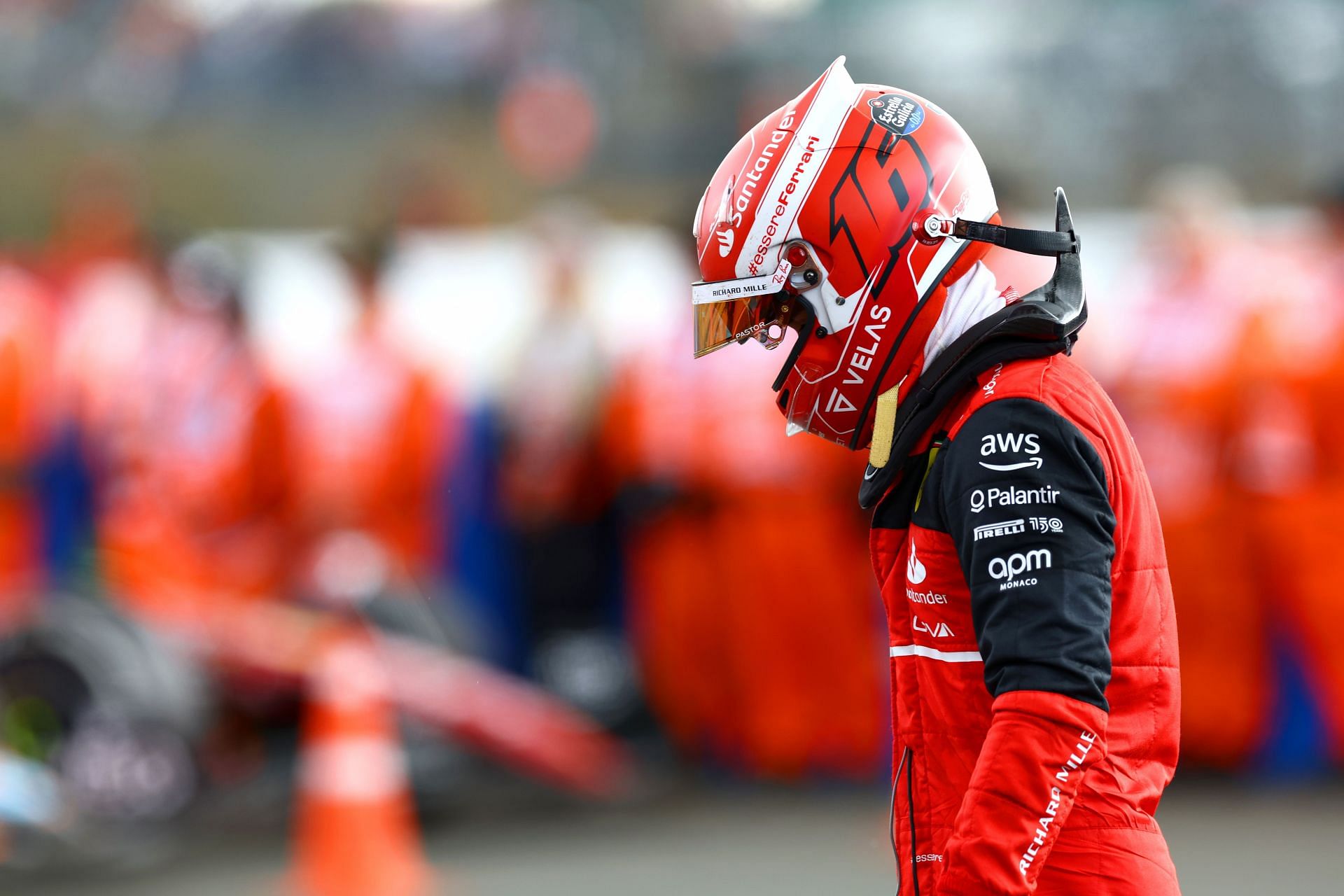 Ferrari driver Charles Leclerc in parc ferm&eacute; after his P4 finish at the 2022 F1 British GP (Photo by Mark Thompson/Getty Images)