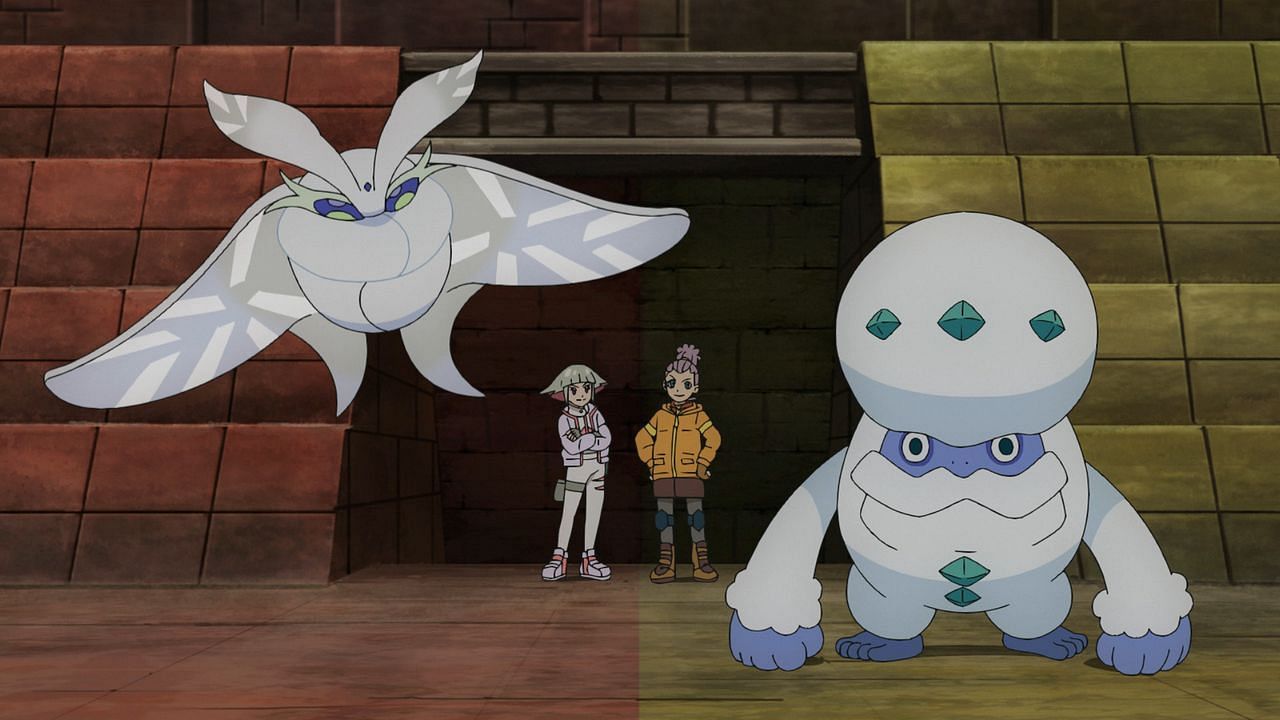 Galarian Darmanitan (right) as it appears in the anime (Image via The Pokemon Company)