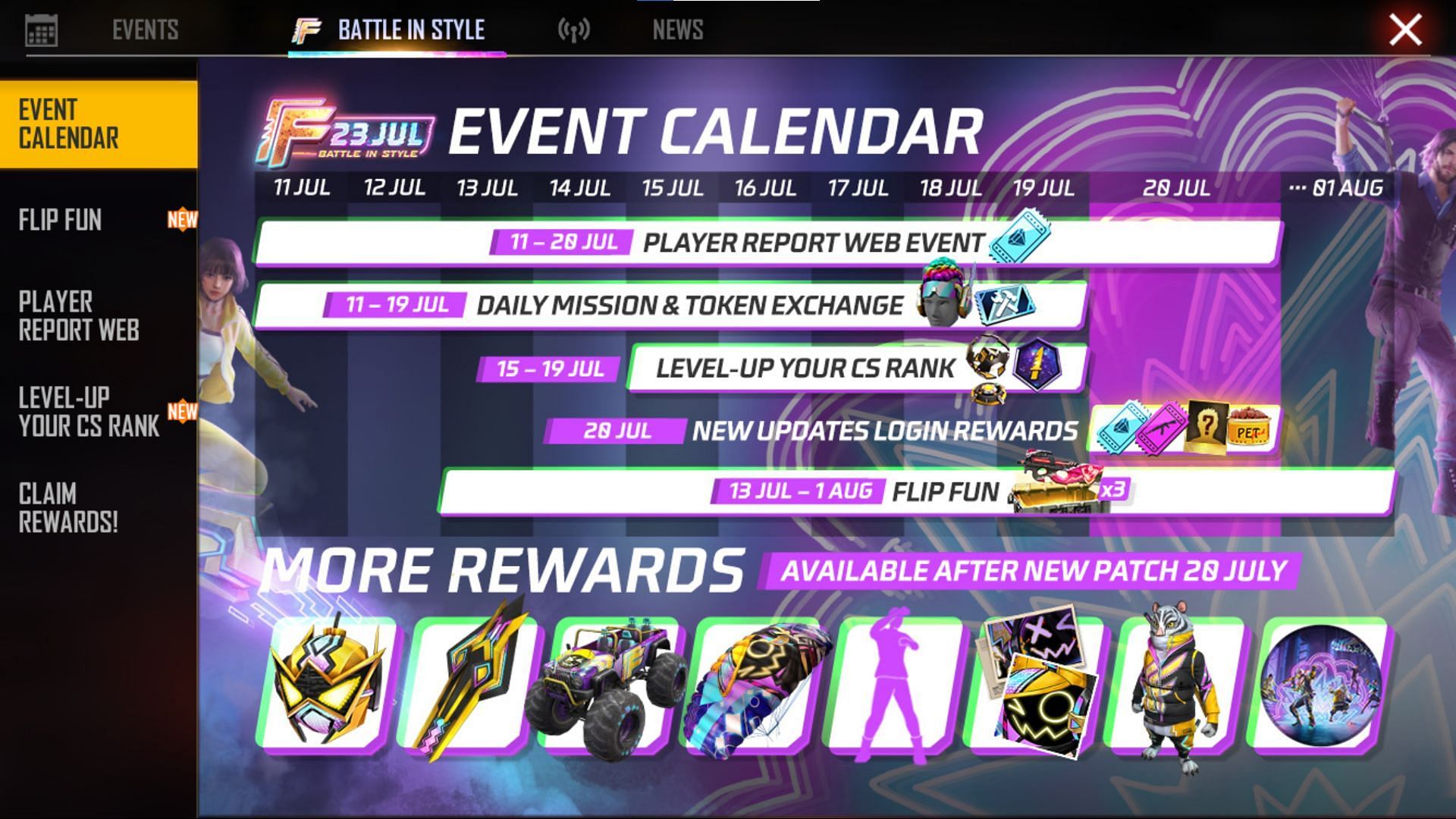 The Battle In Style Calendar reveals the date of release of the OB35 update (Image via Garena)