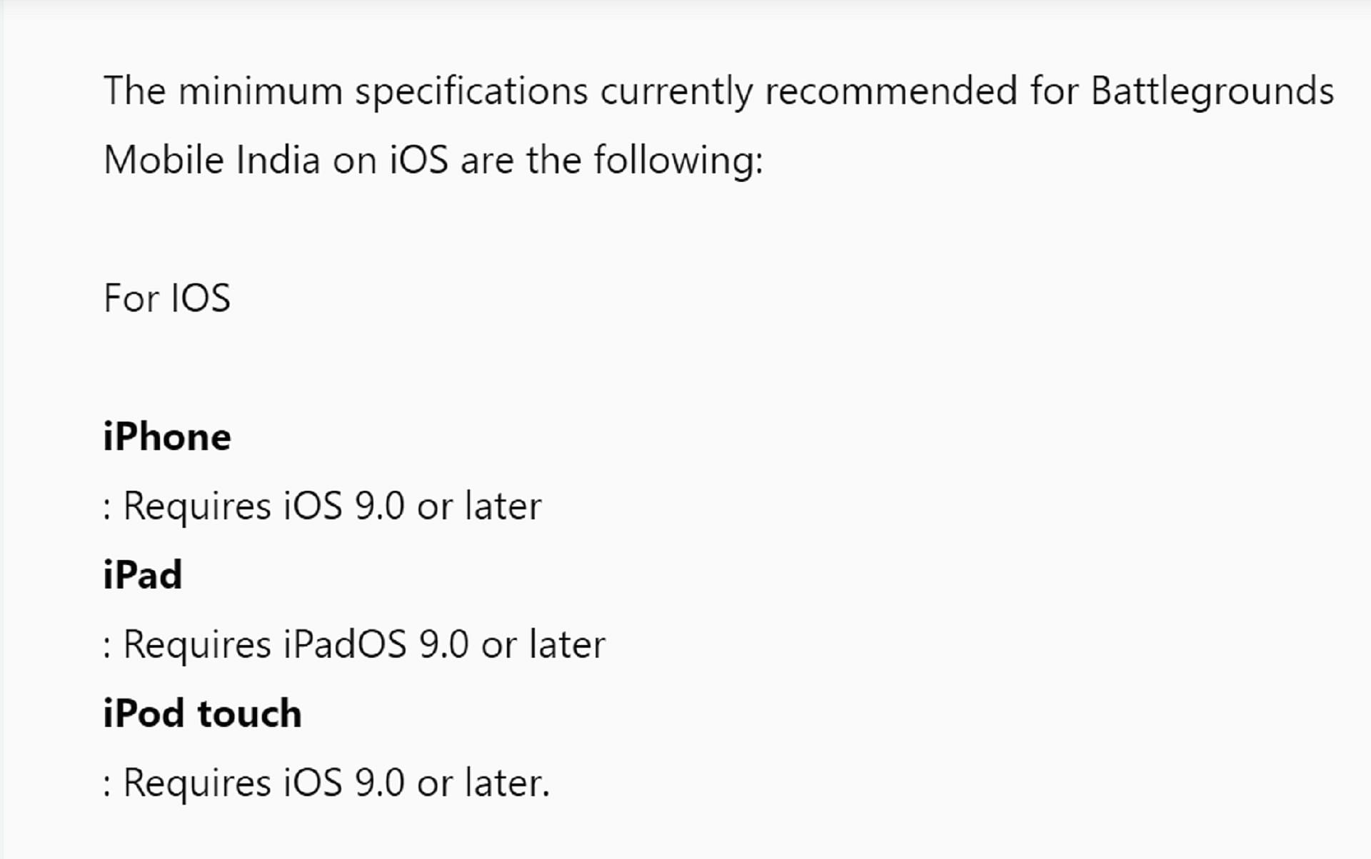 Users need iOS version 9 and above (Image via Krafton)