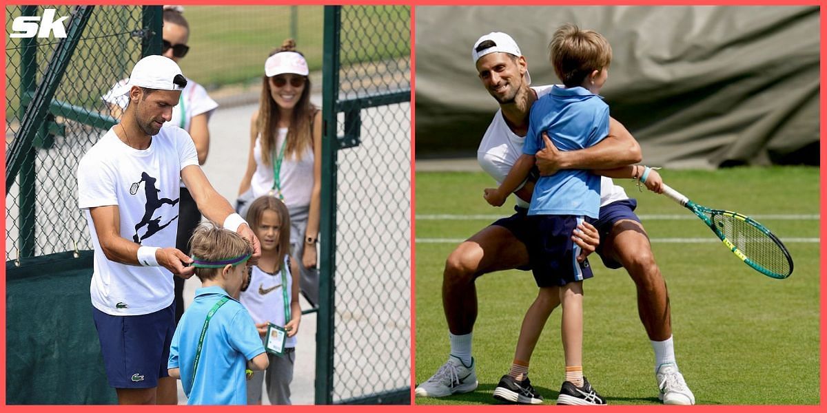Novak Djokovic and his son Stefan during the 2022 Wimbledon Championships