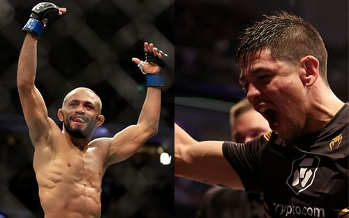 Brandon Moreno (right) was respectful when the champion Deiveson Figueiredo (left) entered the octagon after the Mexican's fight at UFC 277