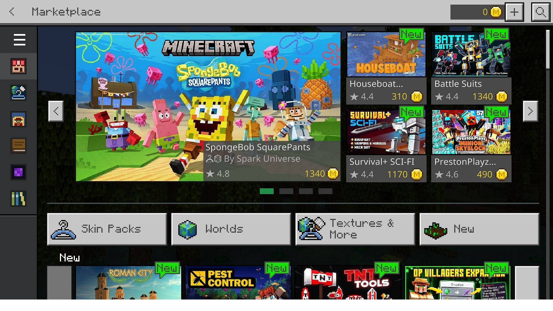 The marketplace homepage (Image via Minecraft)