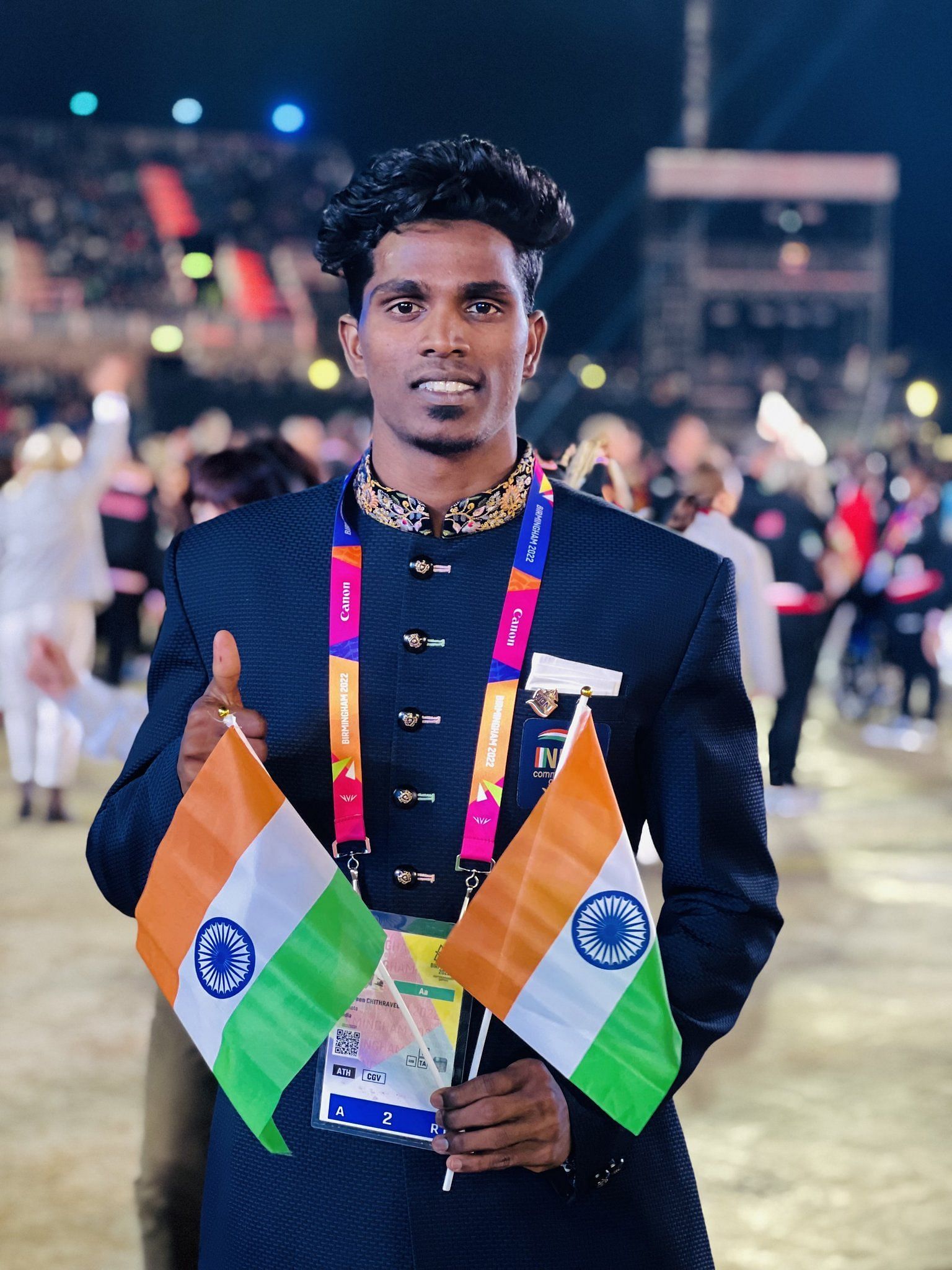 Long jumper Praveen Chitravel at the opening ceremony. (PC: Praveen Chitravel/Twitter)