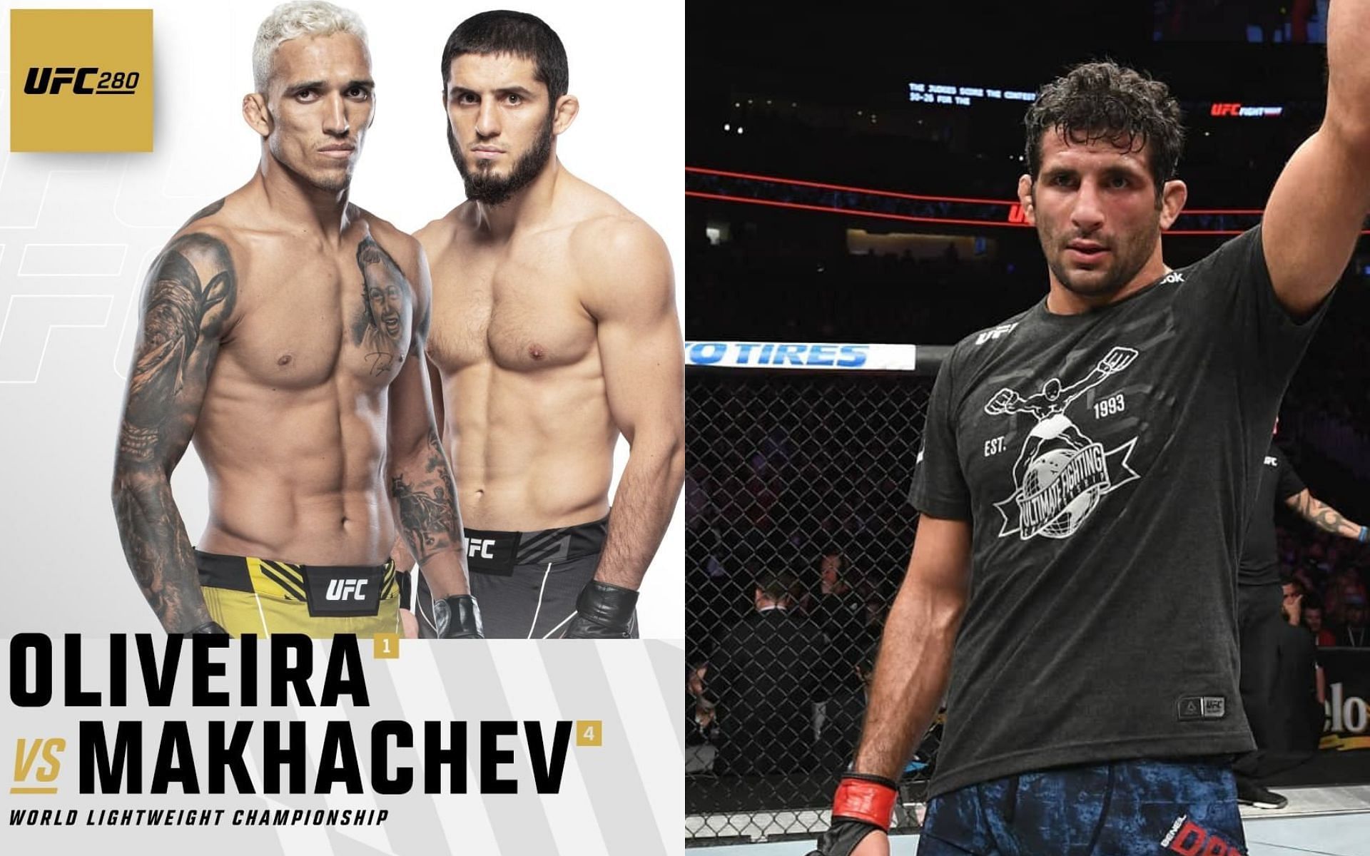 Charles Oliveira vs. Islam Makhachev (left), Beneil Dariush (right) [Images via @ufc and @beneildariush on Instagram]