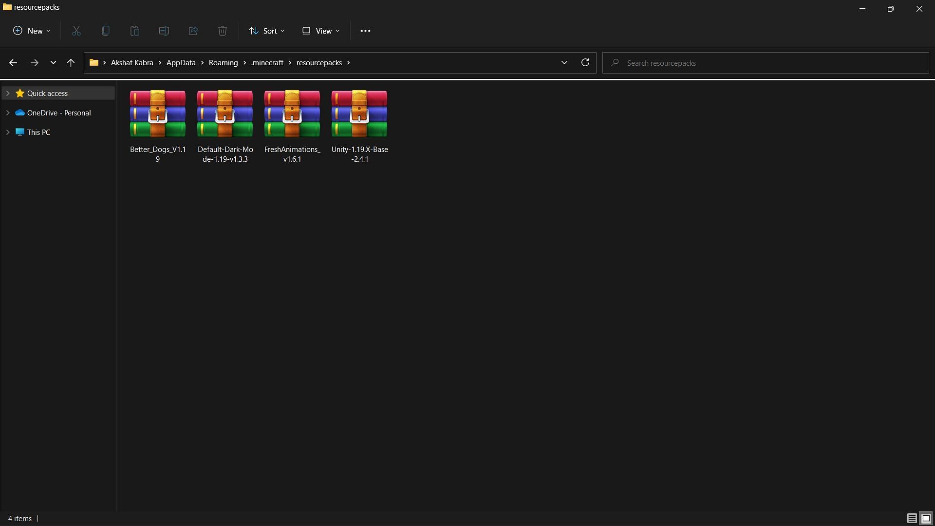 Resource pack folder where all the mods are placed for Minecraft 1.19 (Image via Sportskeeda)