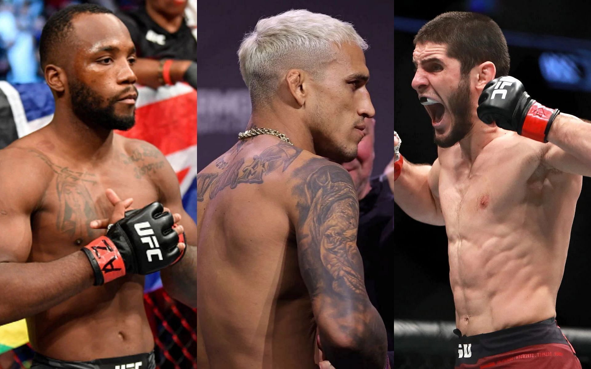 Leon Edwards, Charles Oliveira, and Islam Makhachev (left to right)