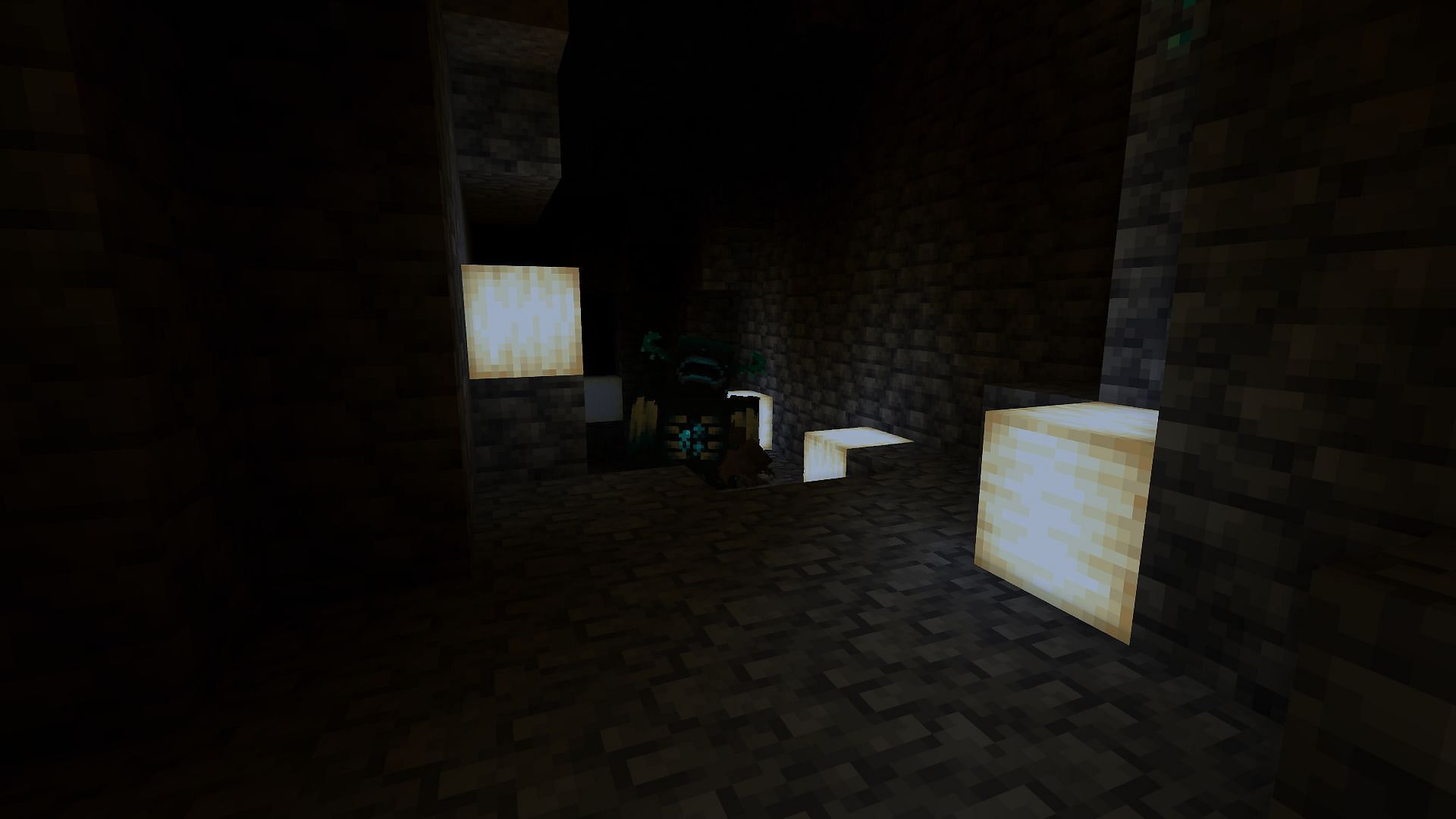 The Warden casts the darkness effect over the player (Image via Minecraft)