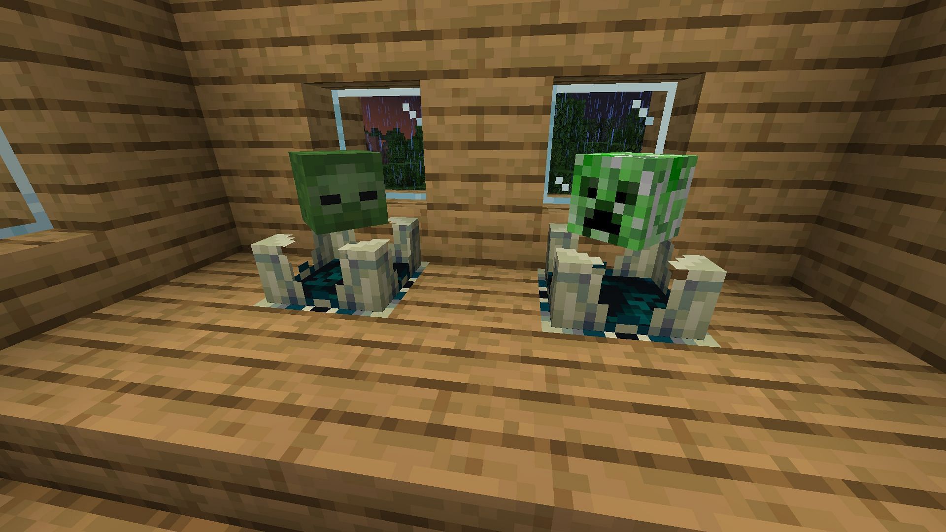 Heads placed on sculk shrieker (Image via Minecraft 1.19)