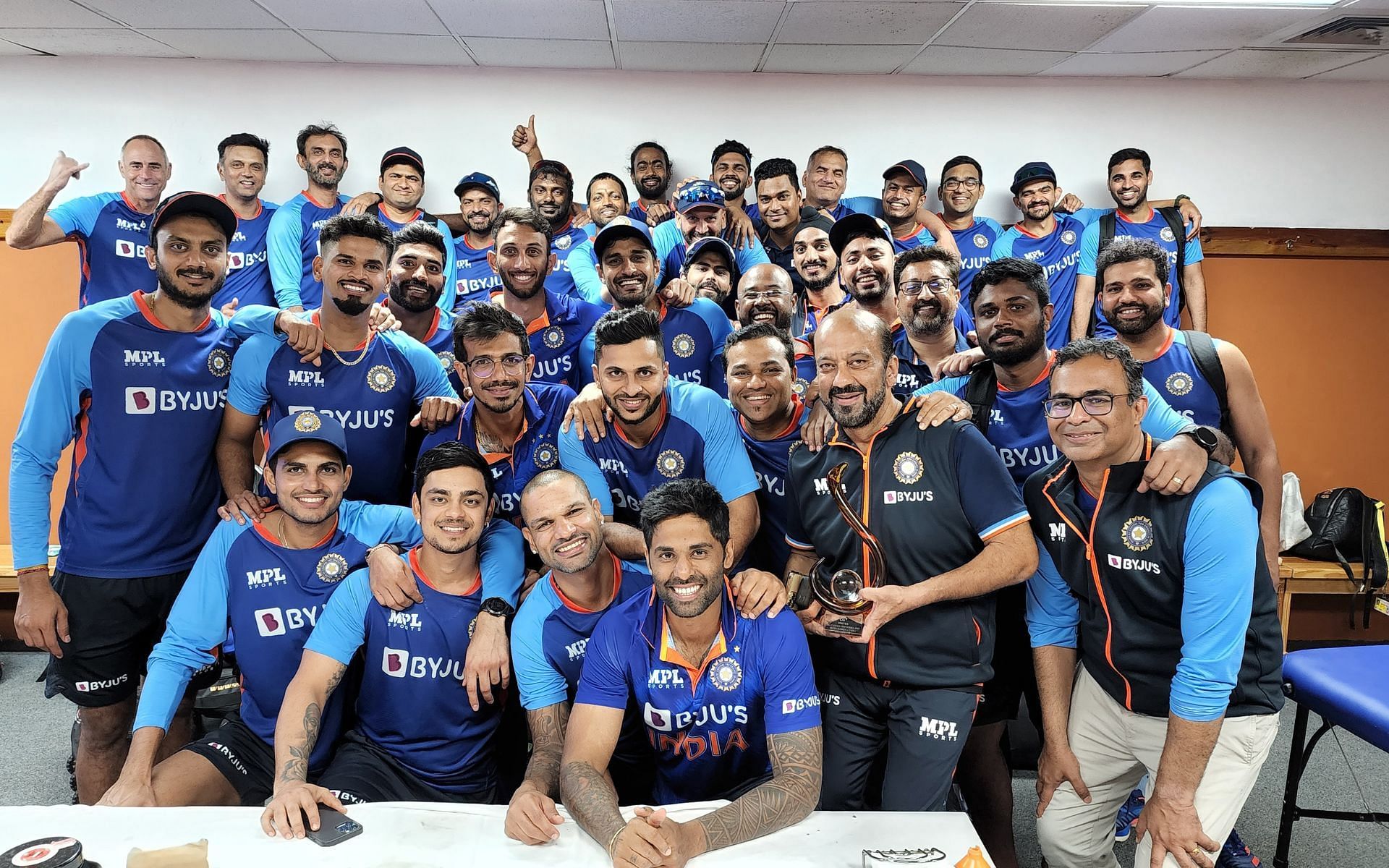 Indian players celebrate after their 3-0 win over West Indies (Source: BCCI/Twitter)