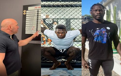 Dana White (L), Israel Adesanya (M), and Jared Cannonier (R) (Credits Instagram @stylebender @killagorillamma @danawhite)