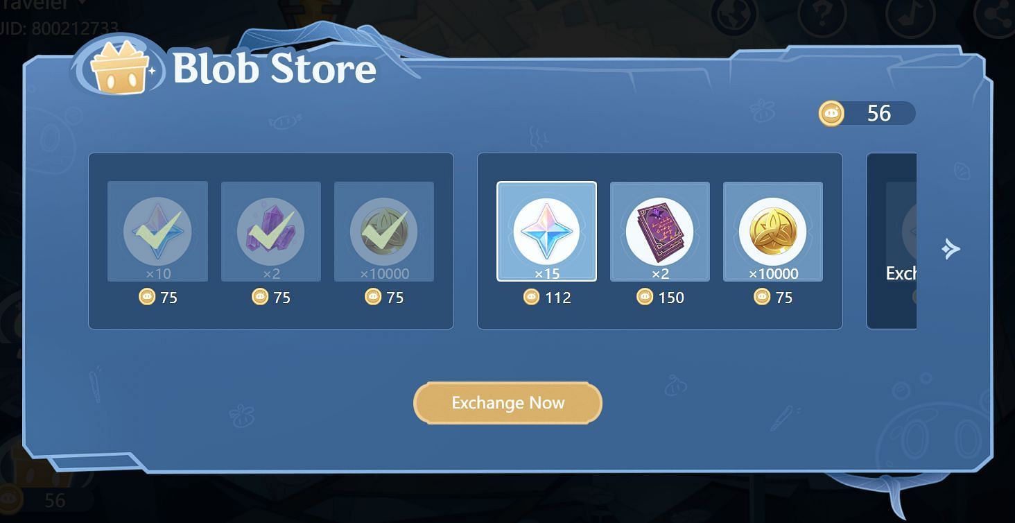 Rewards in Blob Store (Image via HoYoverse)