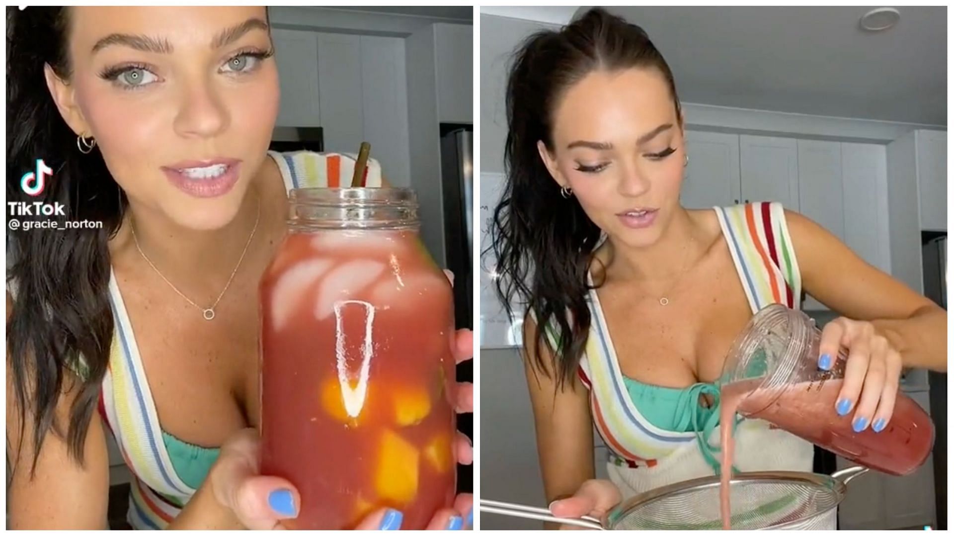 Gracie Norton&#039;s spa water lands in controversy; ends up getting her account deleted. (Image via @gracie_norton/TikTok)