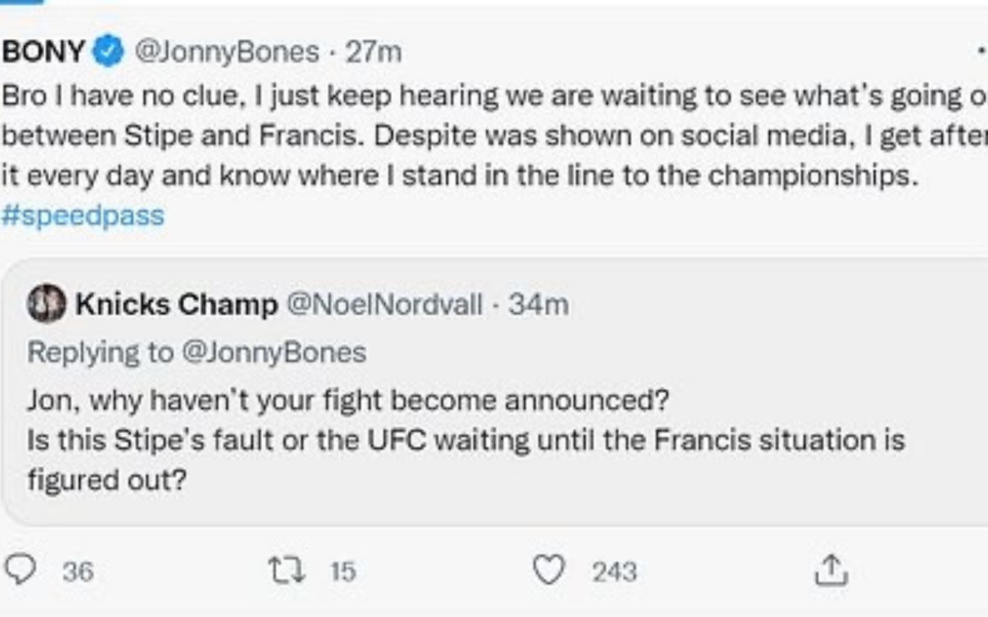 Deleted tweet by Jon Jones