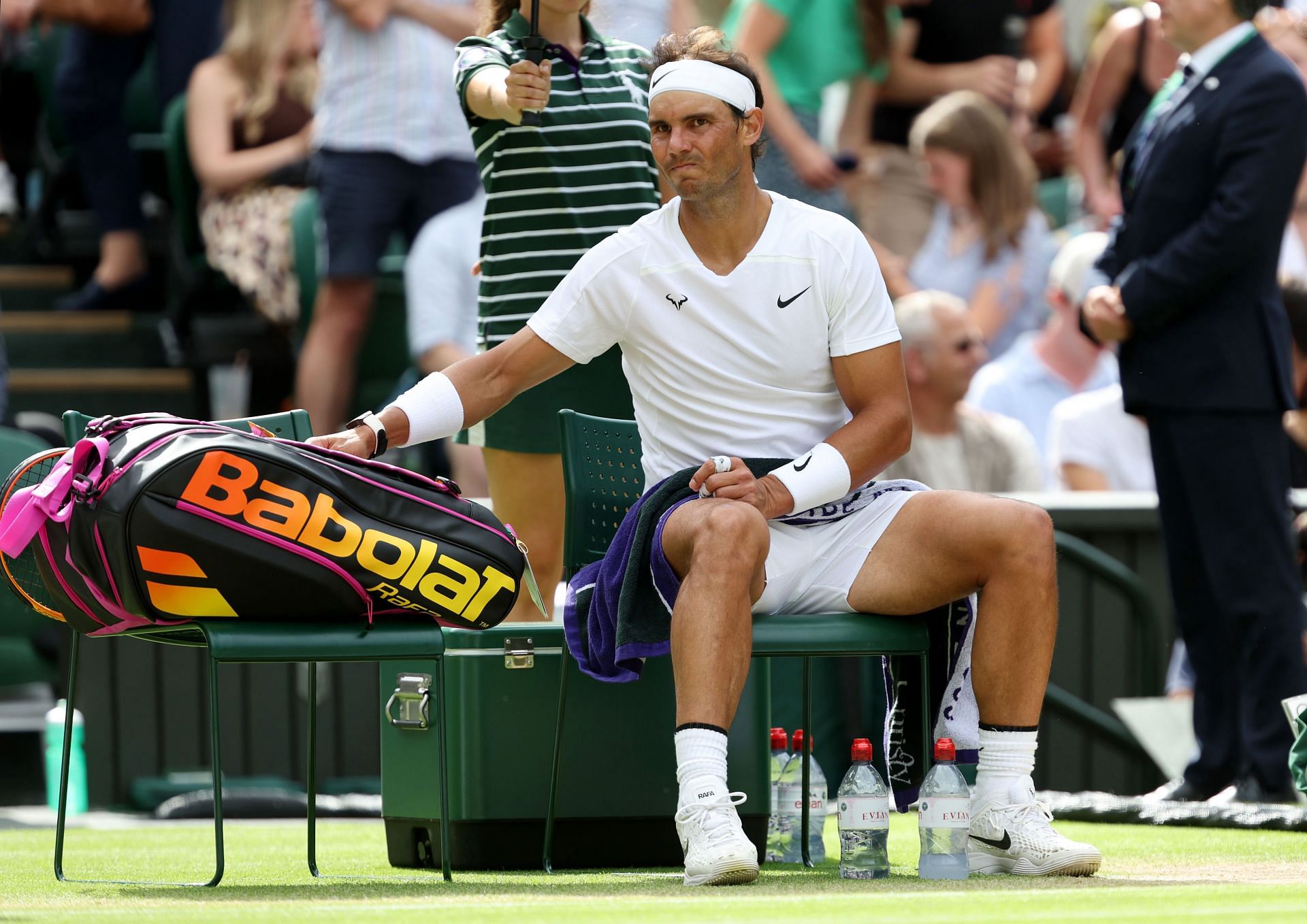 Rafael Nadal reacts during his Wimbledon 2022 quarterfinal match