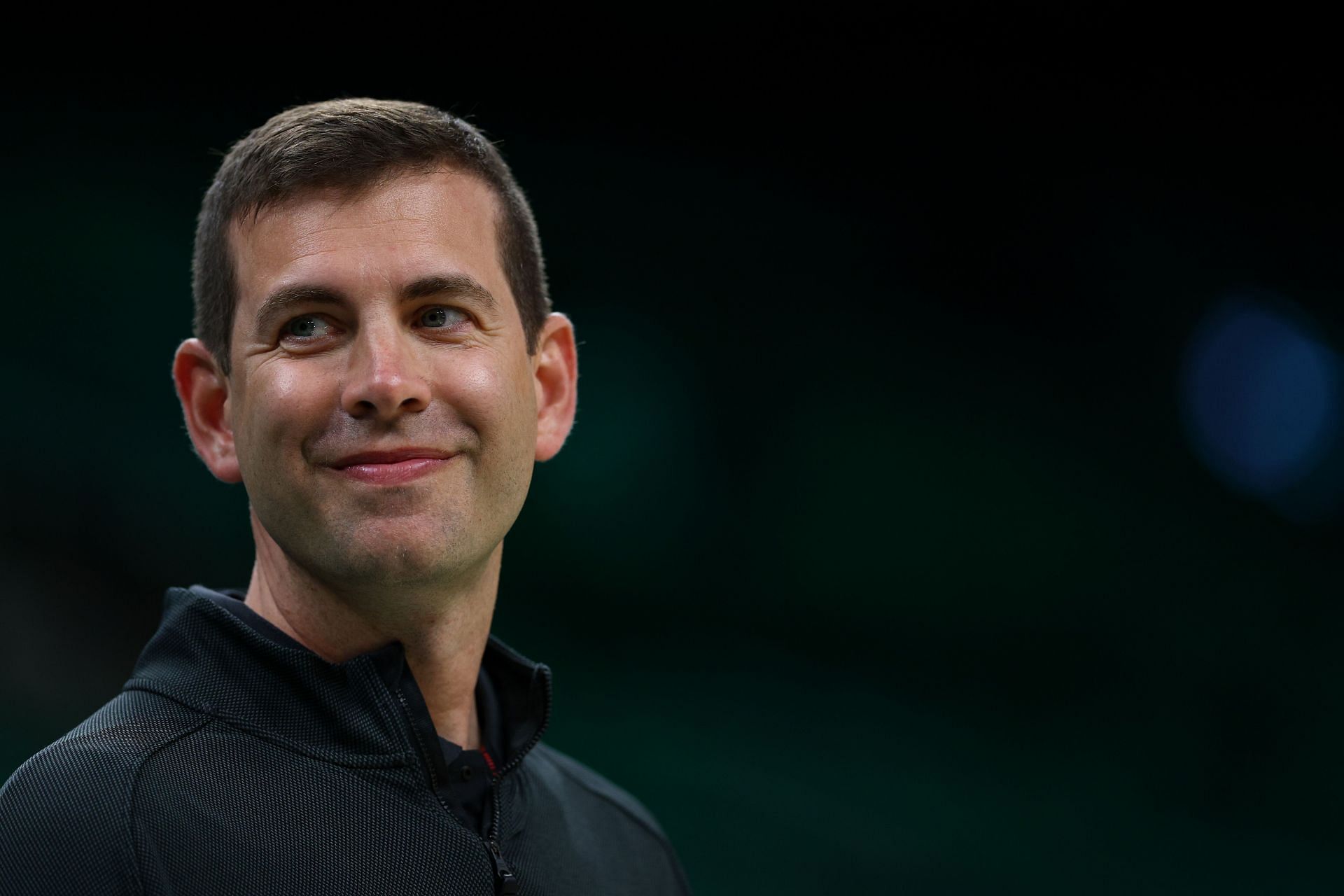 Boston Celtics president of basketball operations Brad Stevens looks on before Game 3 of the Eastern Conference finals against the Miami Heat at TD Garden on May 21 in Boston, Massachusetts.