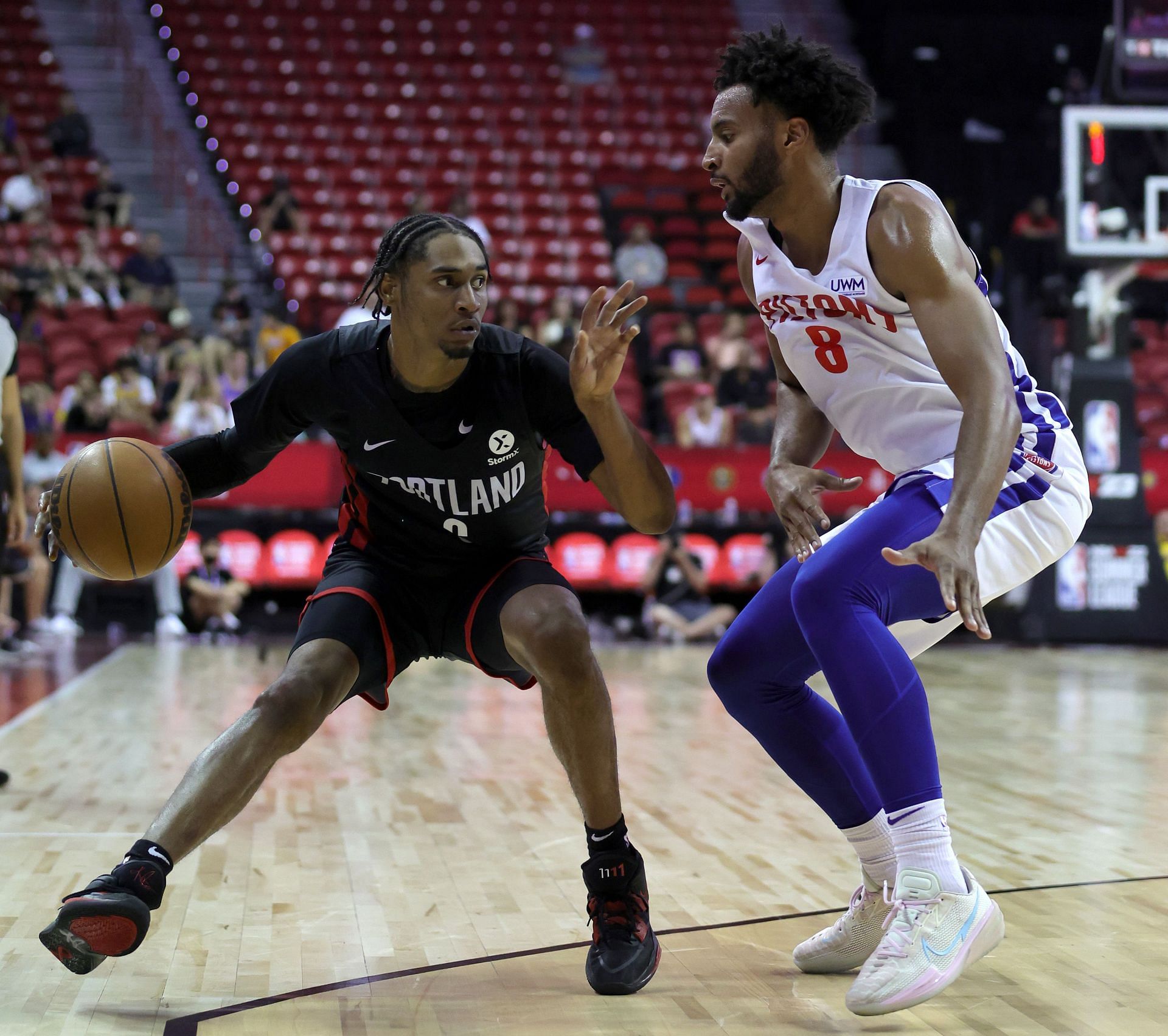 Braxton Key guarding Keon Johnson of the Trail Blazers