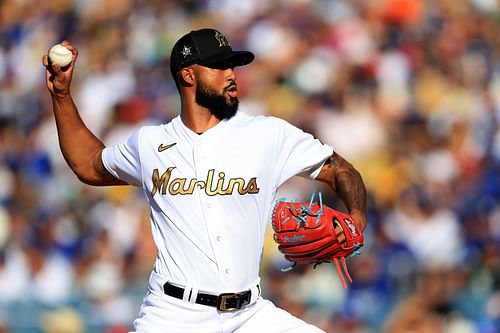 Sandy Alcantara pitches at the 92nd MLB All-Star Game presented by Mastercard.