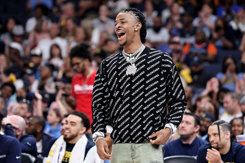 Morant celebrating after the Grizzlies beat the Warriors by a 39-point margin