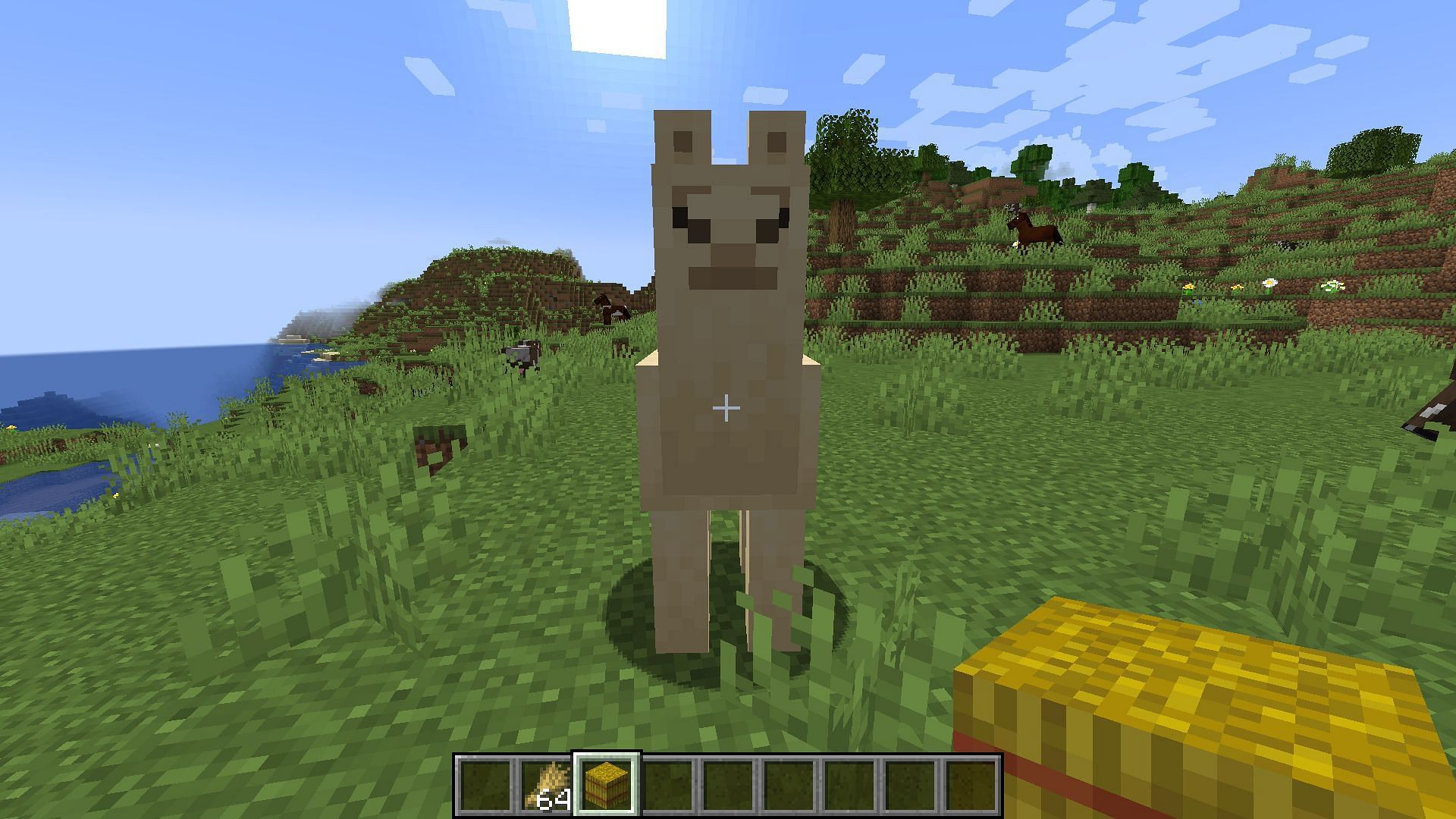 Llamas are attracted to players who hold hay bales (Image via Minecraft 1.19 update)