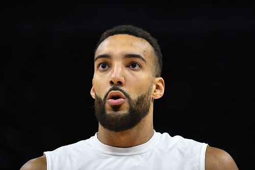 Dallas Mavericks v Utah Jazz - Game Six; Rudy Gobert warms up