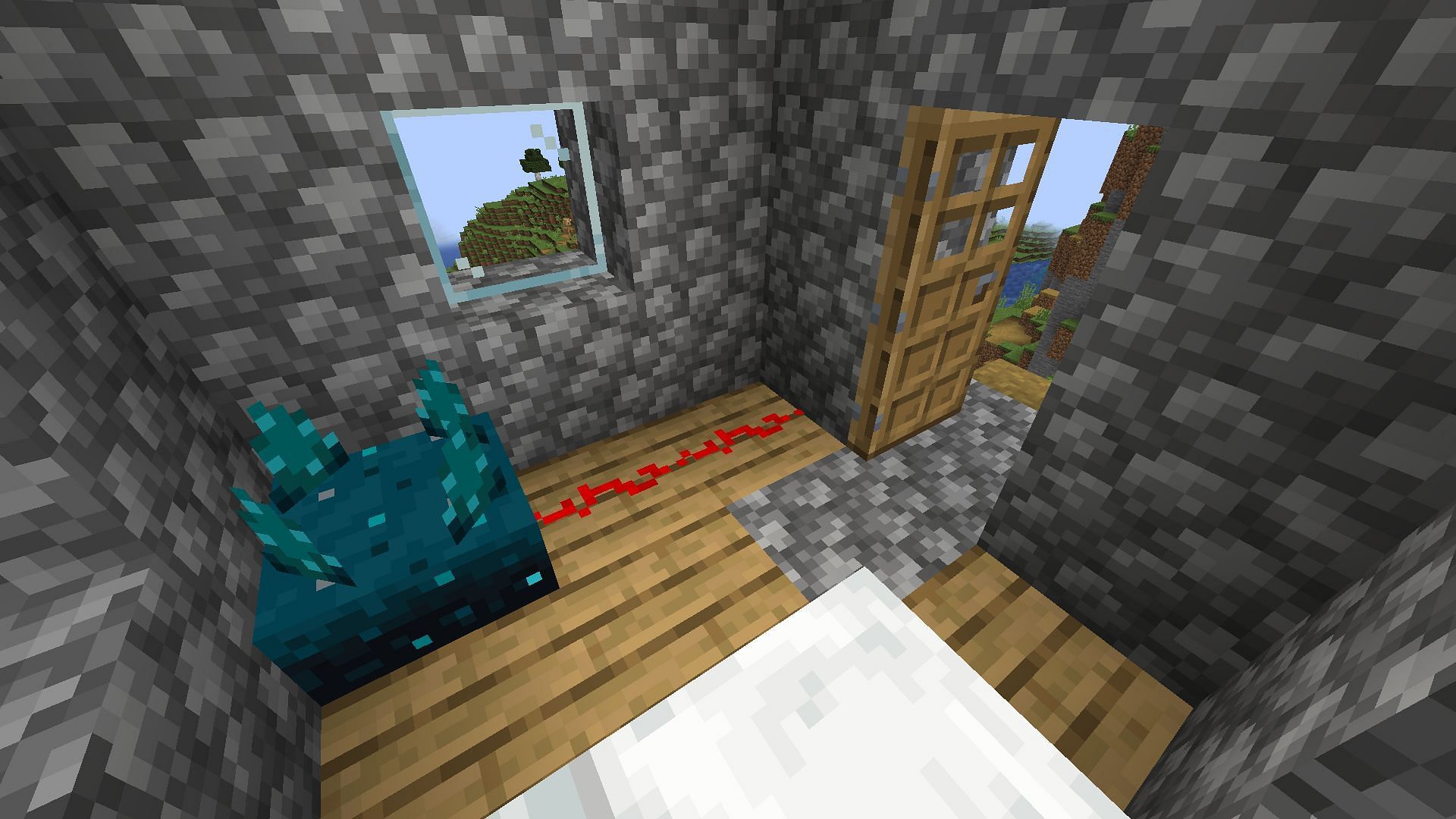 An extremely simple sound-operated door contraption (Image via Minecraft 1.19 update)