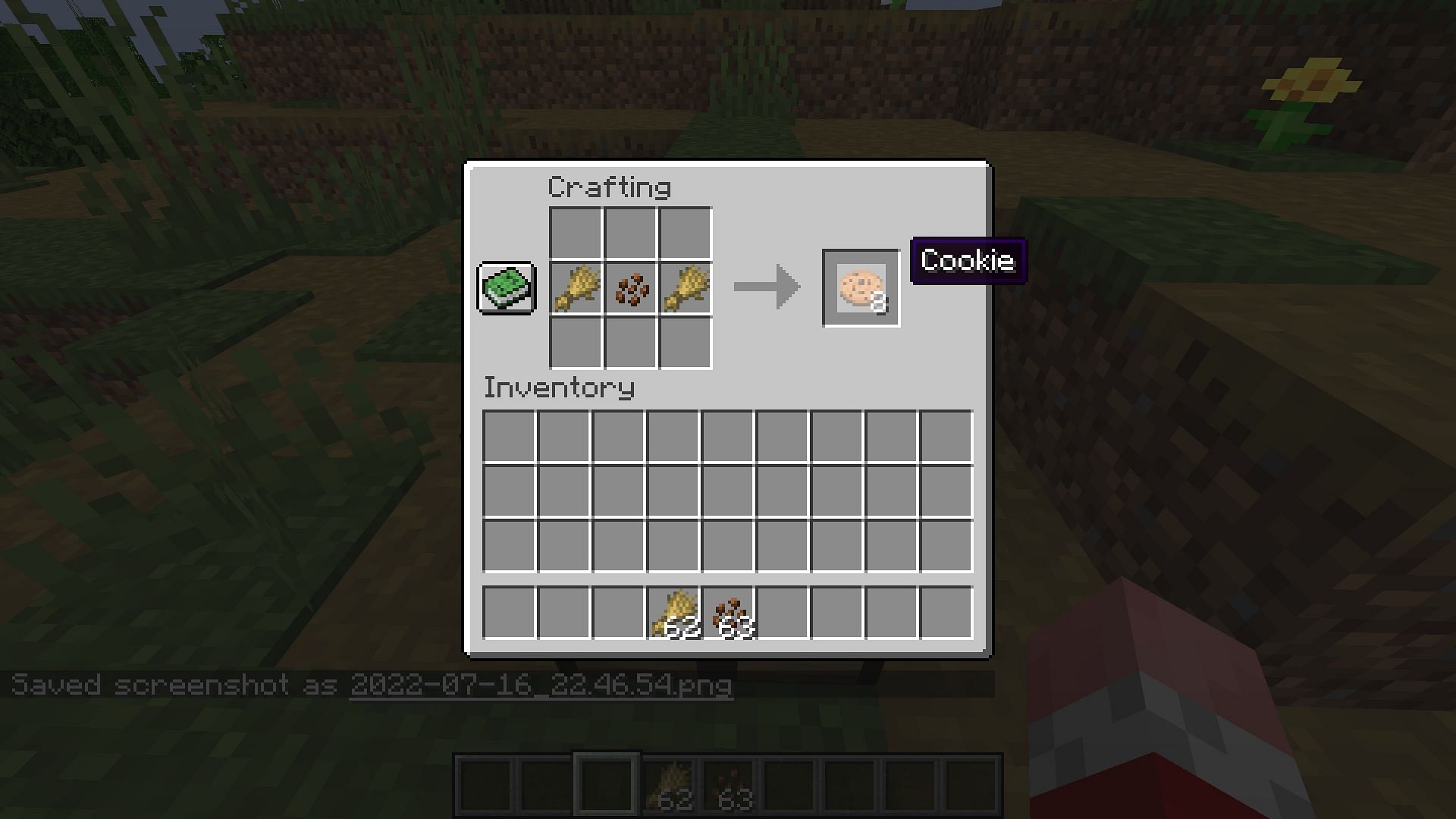 The recipe involves two wheat and one cocoa bean, yielding eight cookies (Image via Minecraft 1.19 update)