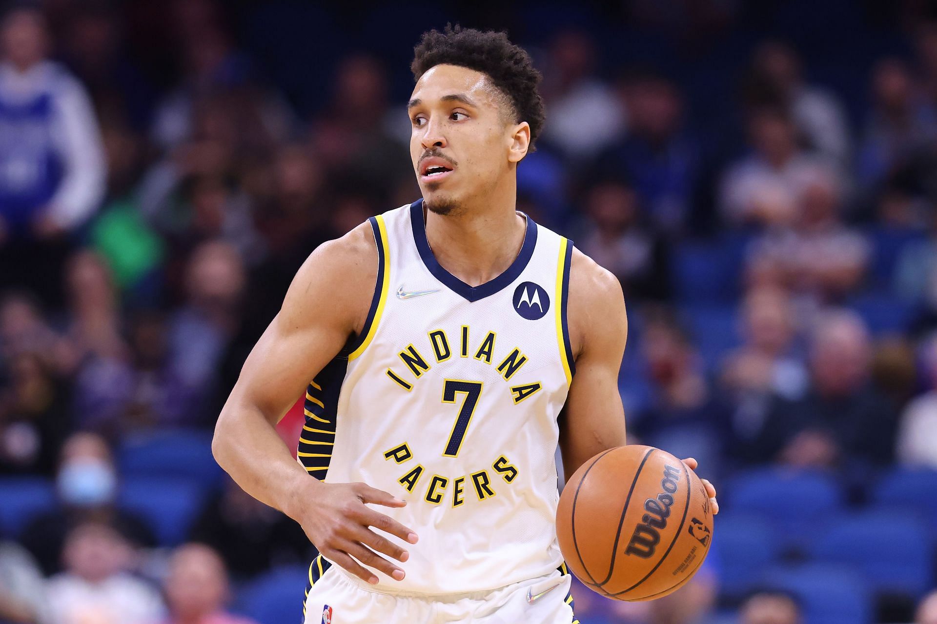 Malcolm Brogdon of the Indiana Pacers dribbles against the Orlando Magic on March 2 in Orlando, Florida.