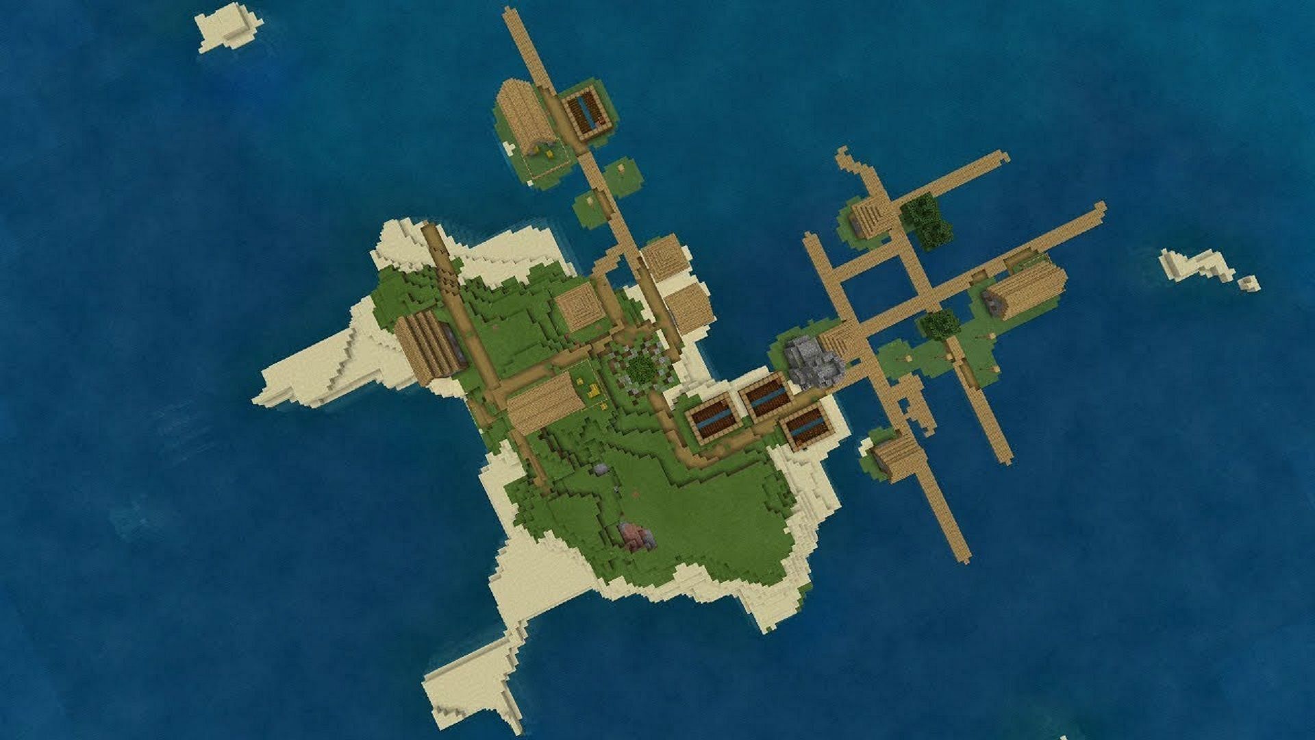 Players gain instant access to a village on their spawn island (Image via Minecraft &amp; Chill/Youtube)