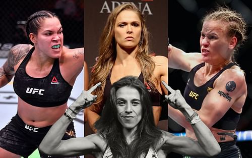 Amanda Nunes (left), Ronda Rousey (center), Valentina Shevchenko (right), Joanna Jedrzejczyk (front) (Images via Getty)