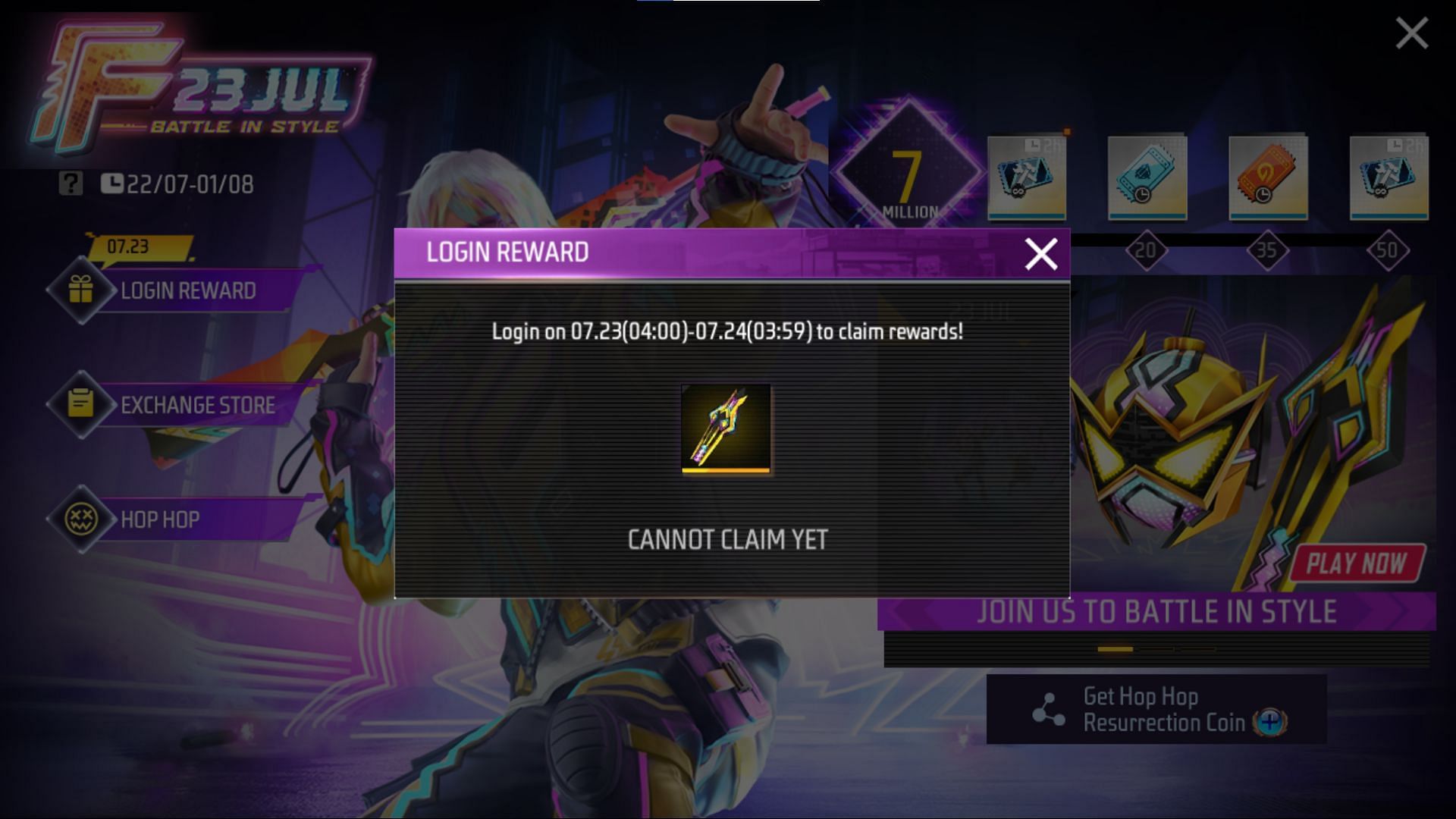 Click on the claim button (Image via Garena)