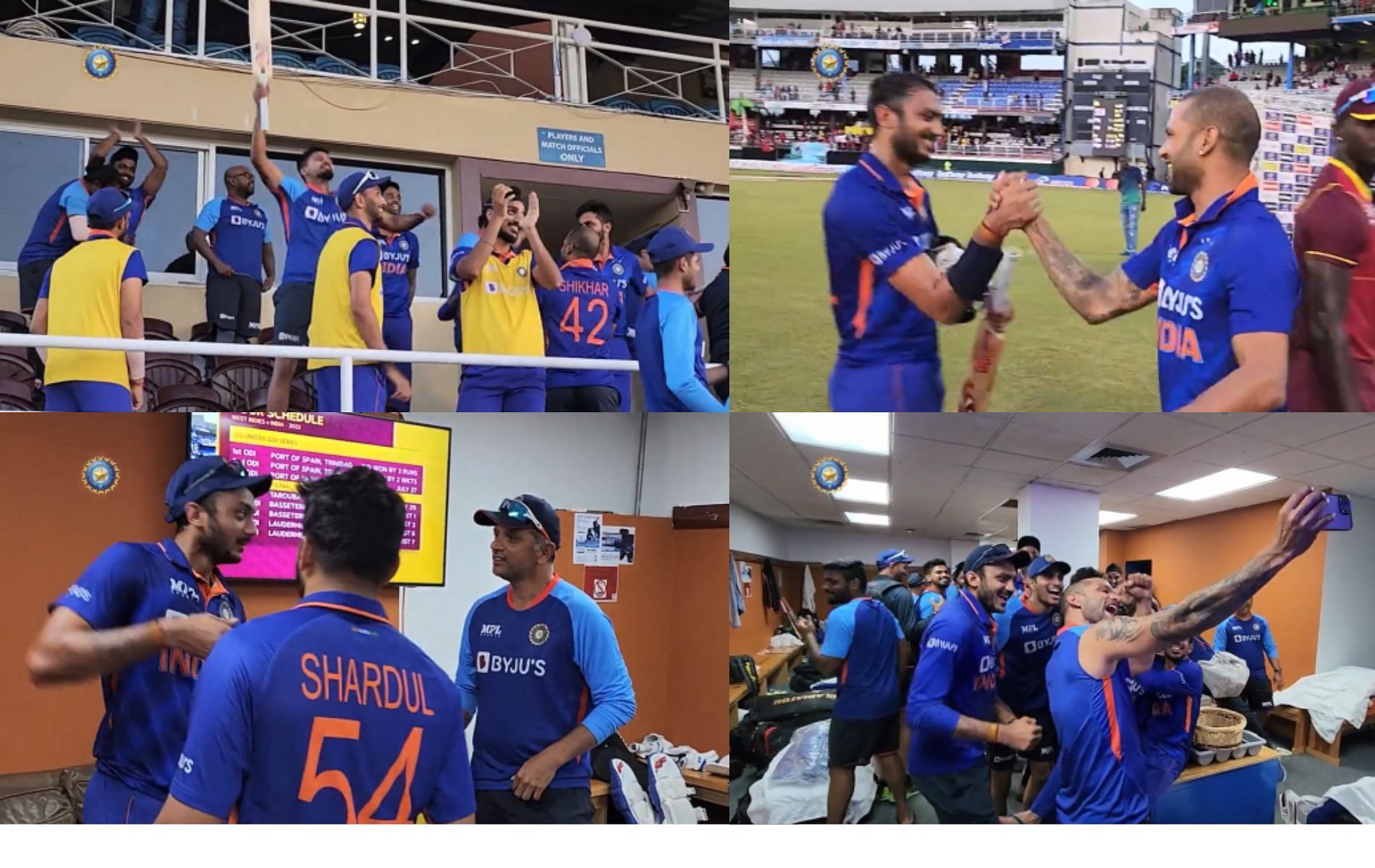 Ecstatic scenes from Team India camp following their victory over West Indies in the second ODI. Pics: BCCI