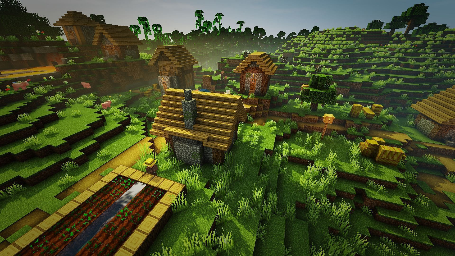 The plains village using the Werrus Default shader (Image via Minecraft)