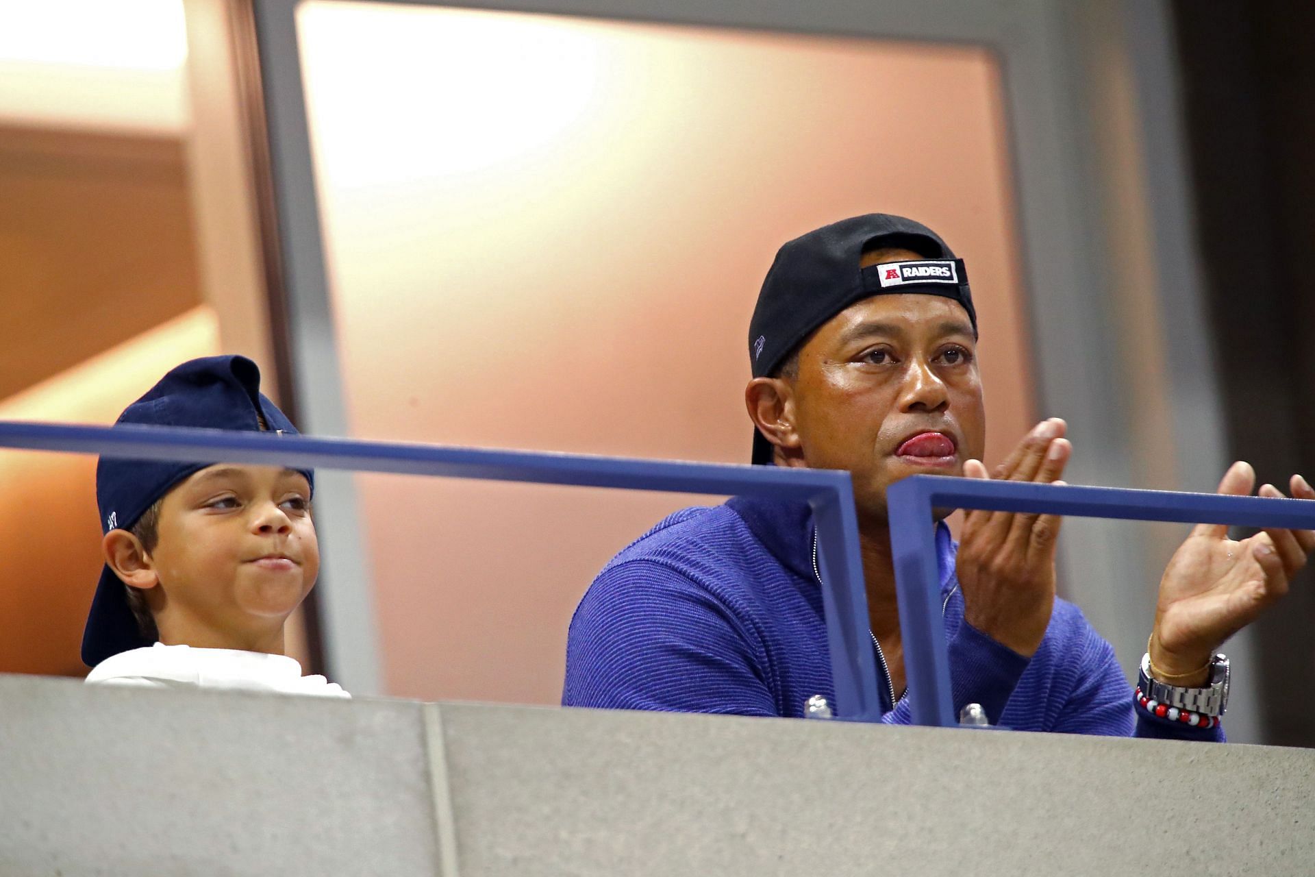 Tiger Woods watching Rafael Nadal in action at the 2019 US Open