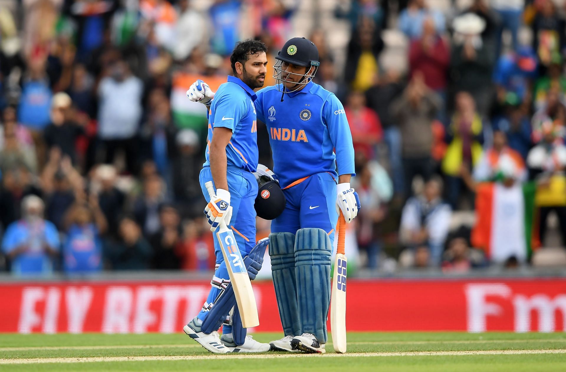 Rohit Sharma (left) and MS Dhoni during the 2019 World Cup. Pic: Getty Images