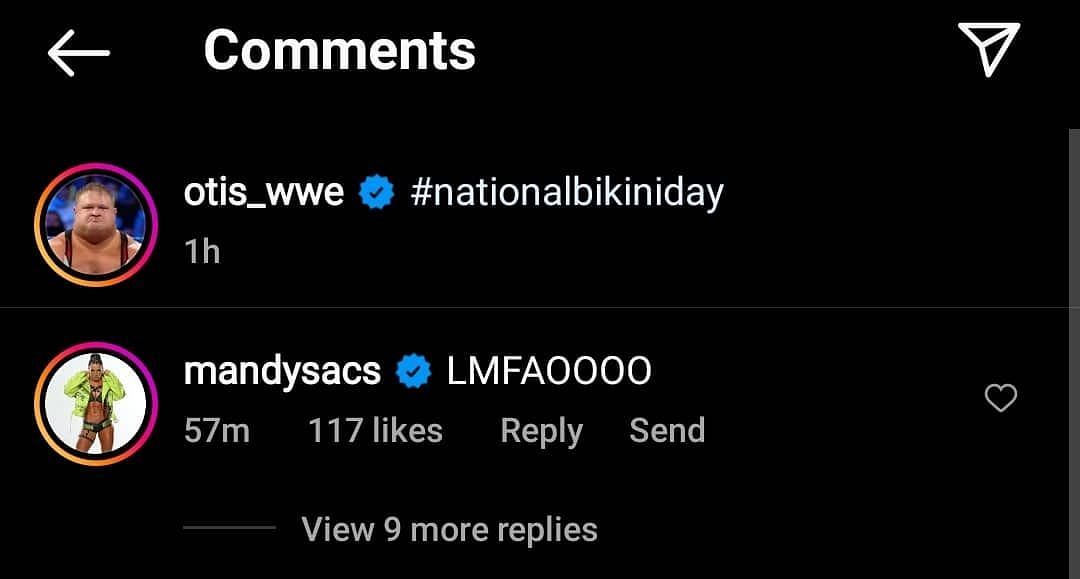 Mandy Rose&#039;s reaction to Otis&#039; National Bikini Day post