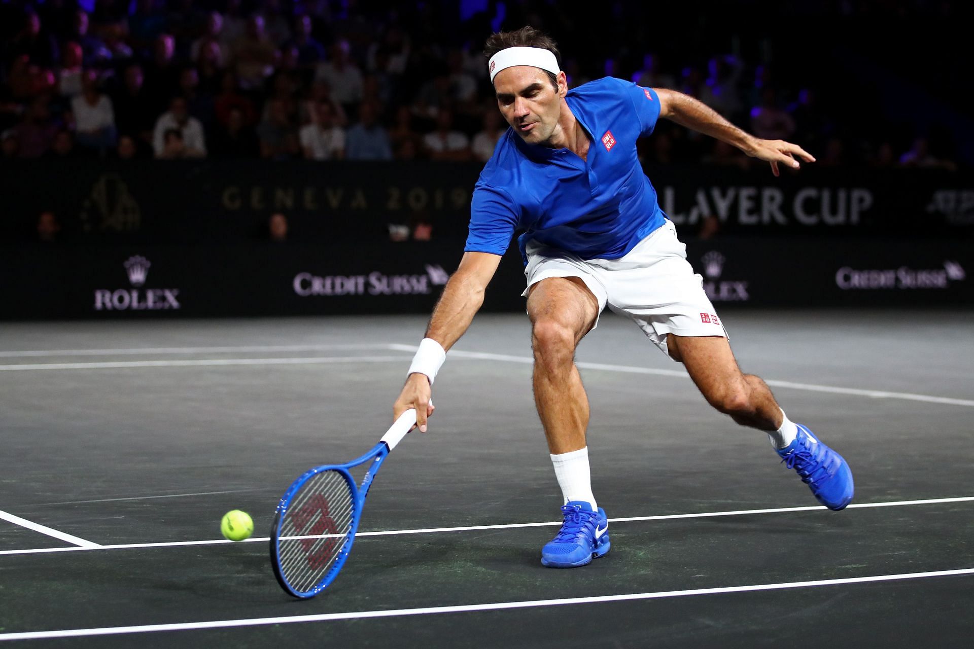 Roger Federer in action at the 2019 Laver Cup.