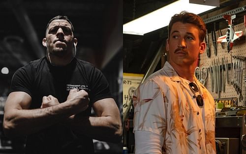 Nate Diaz (left), Miles Teller (right) [Images via @natediaz209 and @topgunmovie on Instagram]