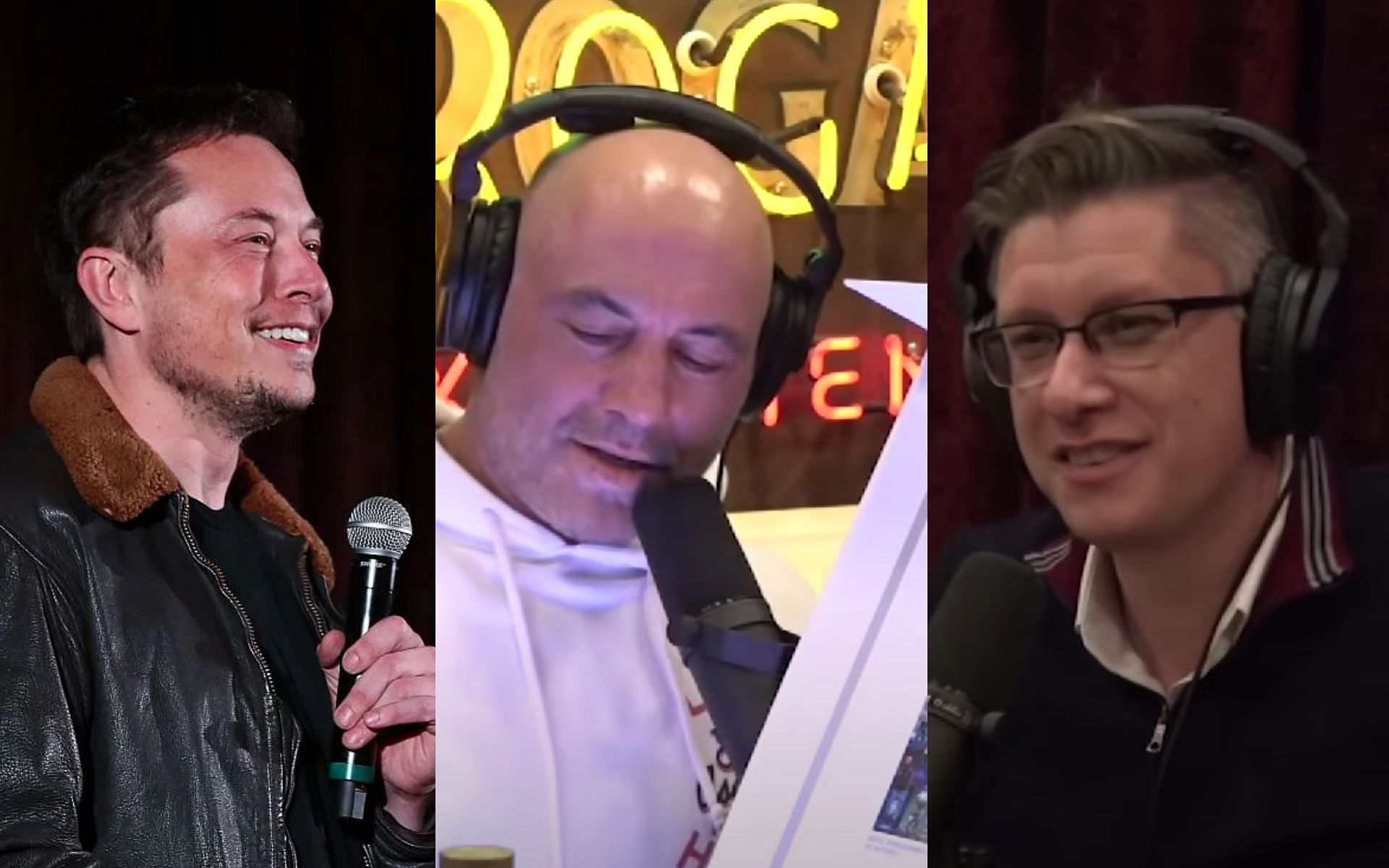 Elon Musk (left), Joe Rogan (middle), Beeple (right) [Images courtesy of PowerfulJRE on YouTube]